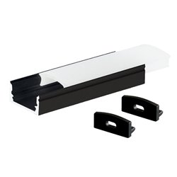 Kit perfil aluminio traslúcido superficie 2M para tiras LED hasta 12mm Negro