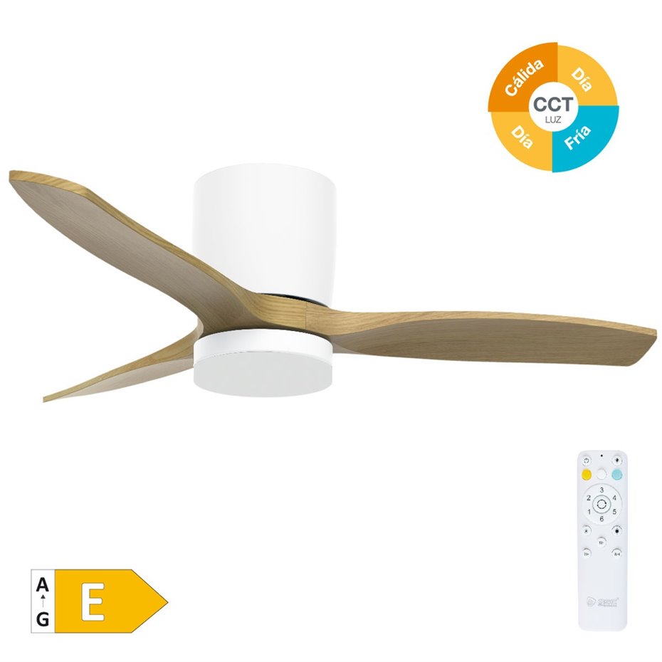 Ventilador techo Matipa con luz CCT regulable y mando Ø106 3 aspas DC Blanco