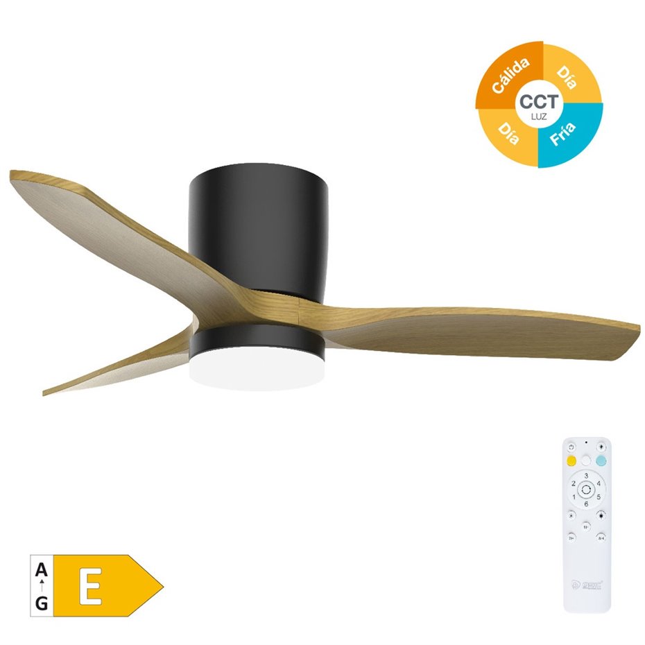 Ventilador techo Matipa con luz CCT regulable y mando Ø106 3 aspas DC Negro