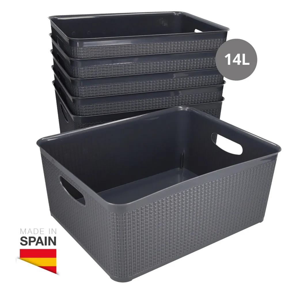 Cesto organizador plástico 14L Gris - 6u retráctil