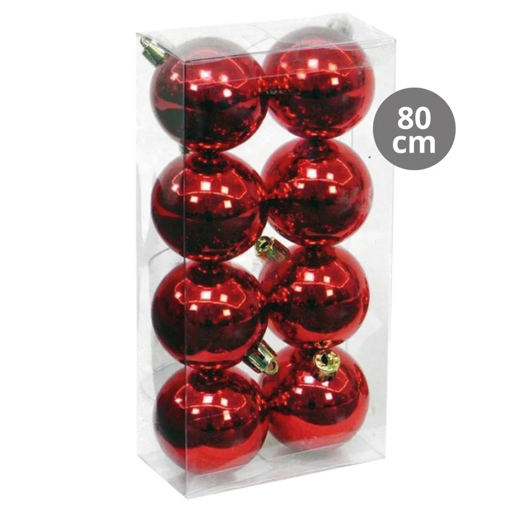 Pack 8 bolas de navidad 8cm Rojo