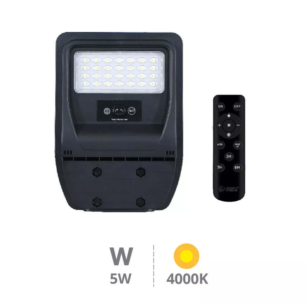 Farola solar LED Buat 5W 4000K IP65 con sensor de movimiento y crepuscular