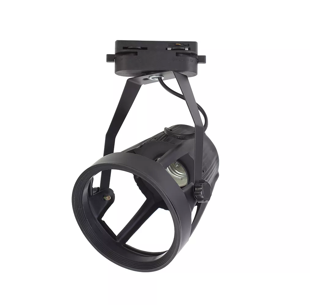 Foco de carril monofásico tipo jaula E27 negro para iluminación interior