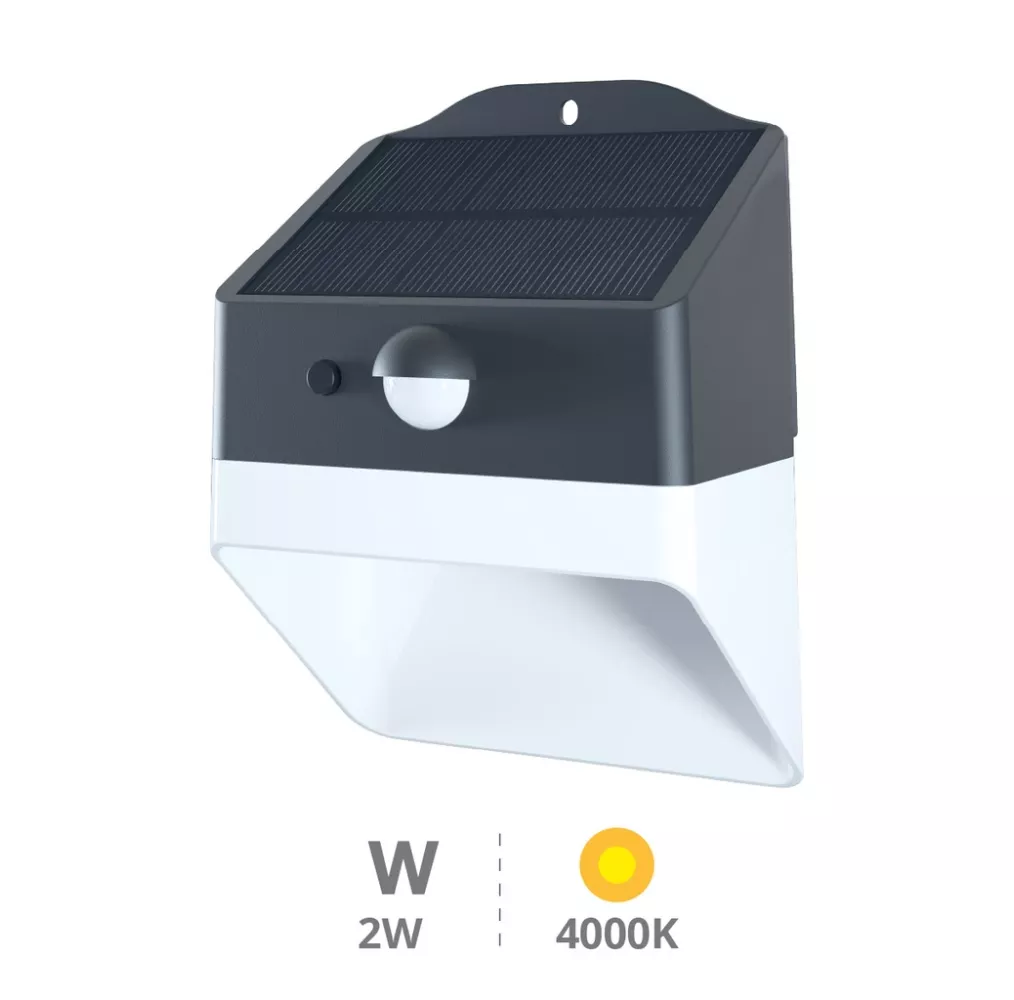Aplique solar LED 2W 4000K con sensor de movimiento y crepuscular