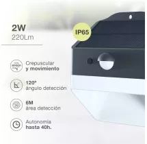 Aplique solar LED Senise 2W 6500K con sensor de movimiento y crepuscular