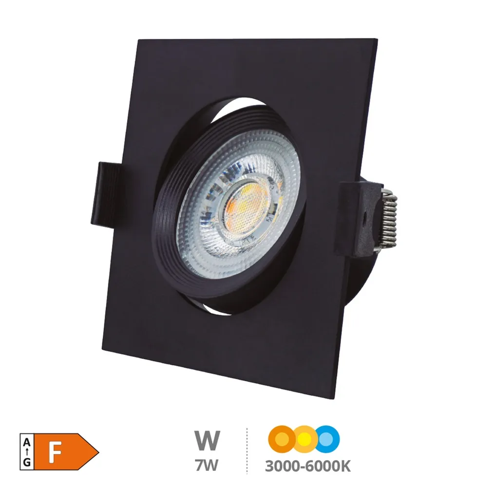 Aro basculante cuadrado empotrable LED Gonde 7W 3000-4000-6500K Negro 