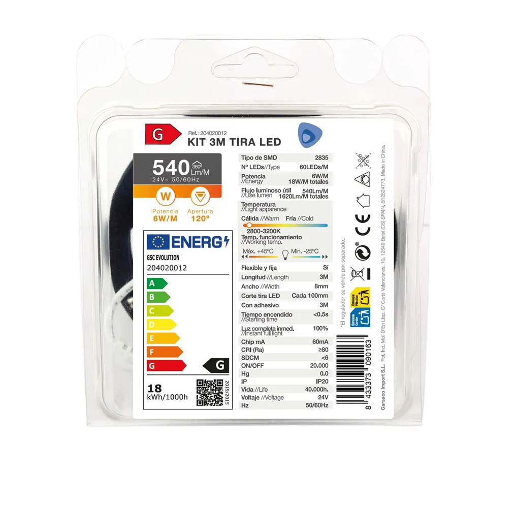 Kit 3M Tira de LED 6W/M IP20 2800K-3200K preparado 