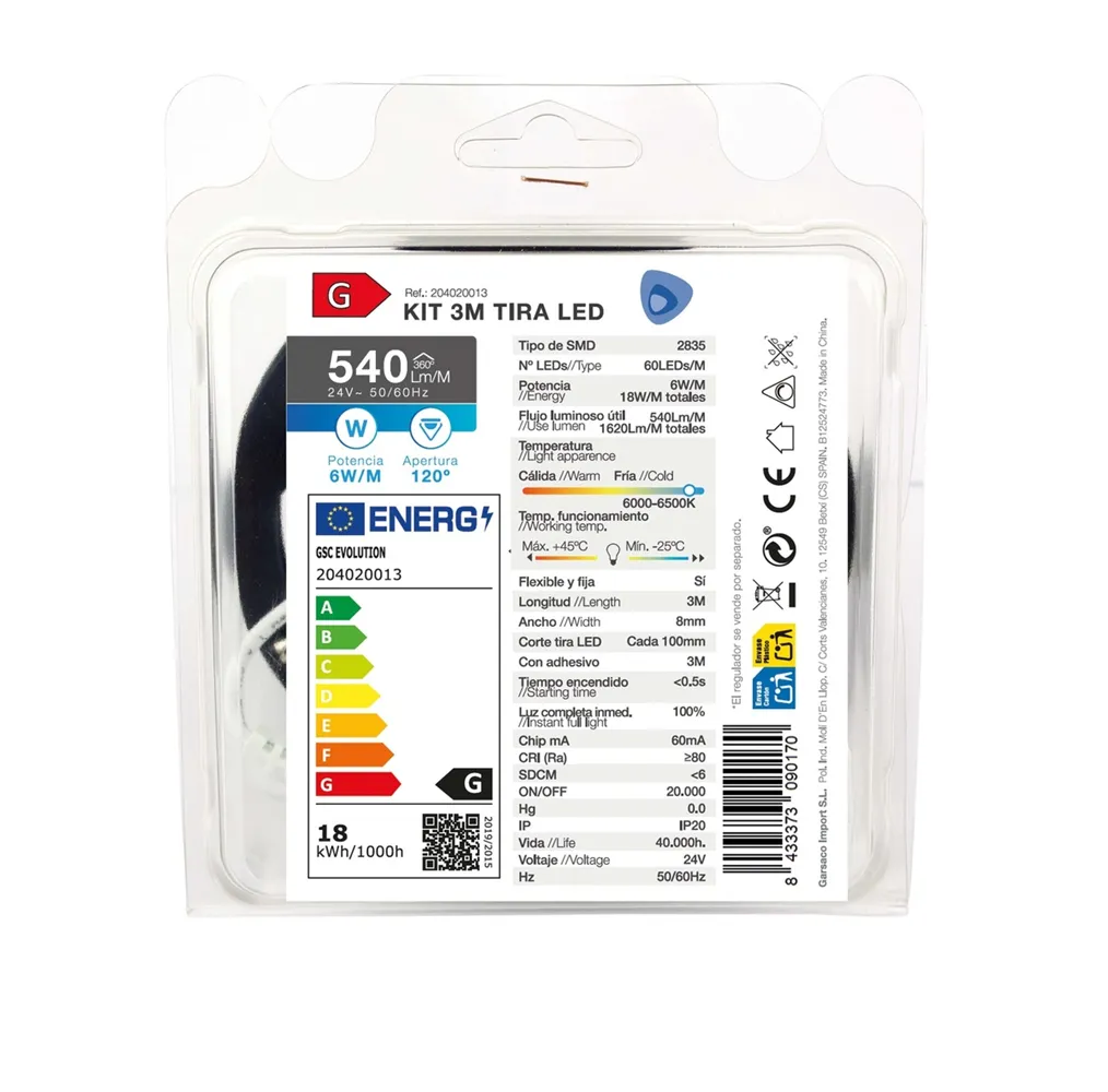 Kit 3M Tira de LED 6W/M IP20 6000K-6500K preparado  