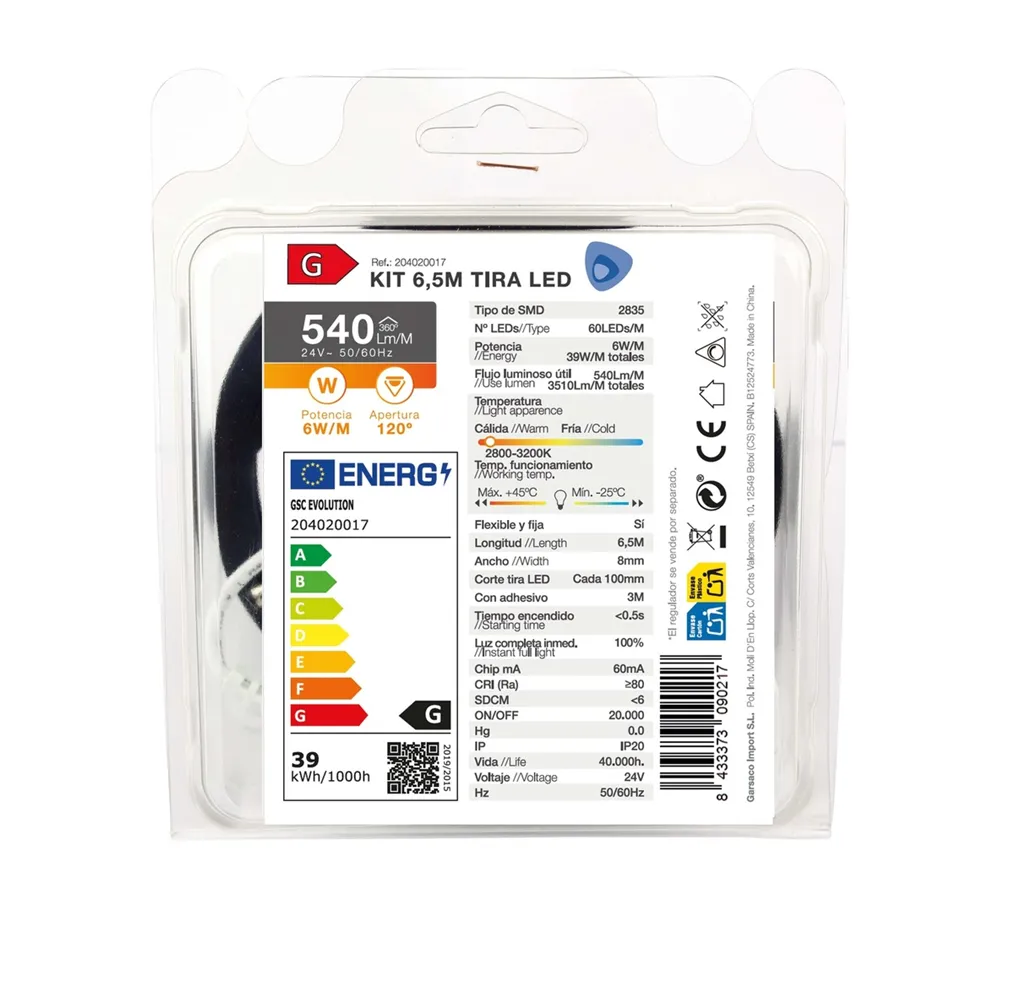 Kit 6,5M Tira de LED 6W/M IP20 2800K-3200K preparado