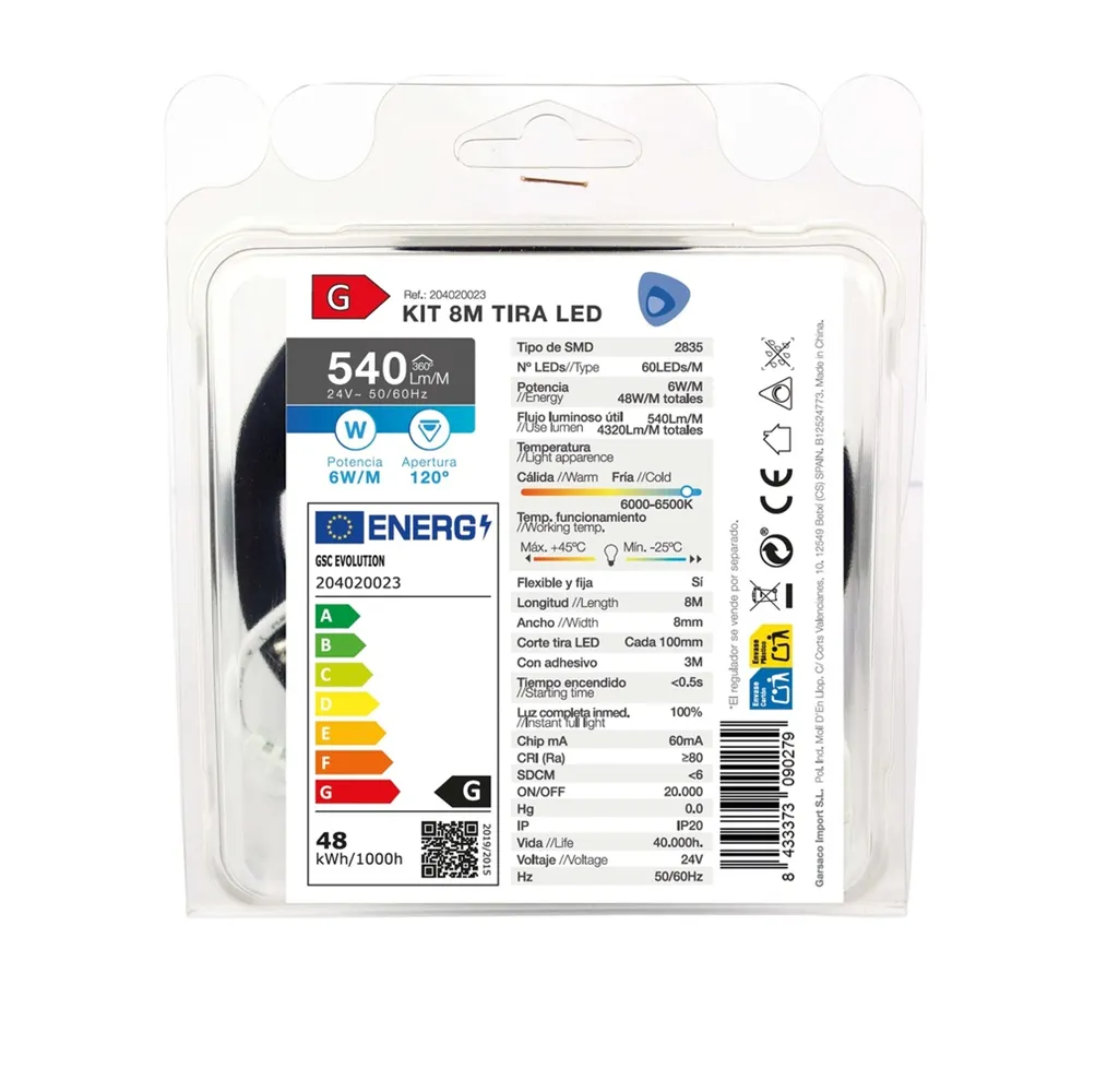 Kit 8M Tira de LED 6W/M IP20 6000K-6500K preparado