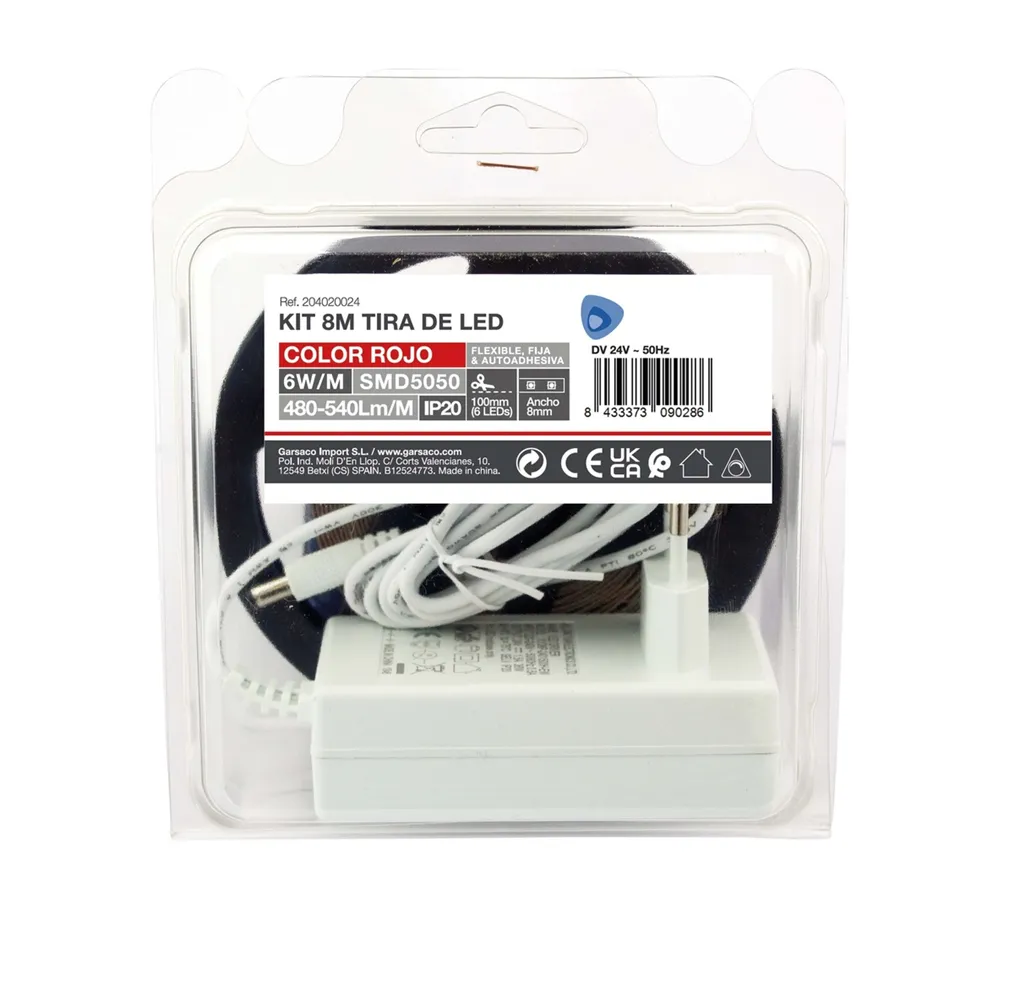 Kit 8M Tira de LED 6W/M IP20 Rojo preparado