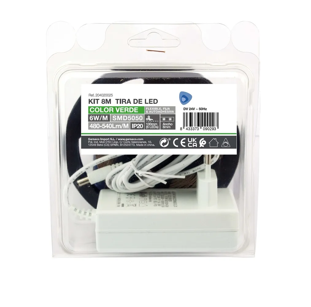 Kit 8M Tira de LED 6W/M IP20 Verde preparado
