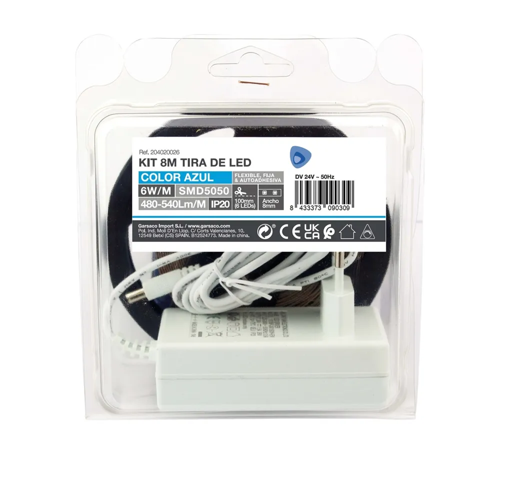 Kit 8M Tira de LED 6W/M IP20 Azul preparado