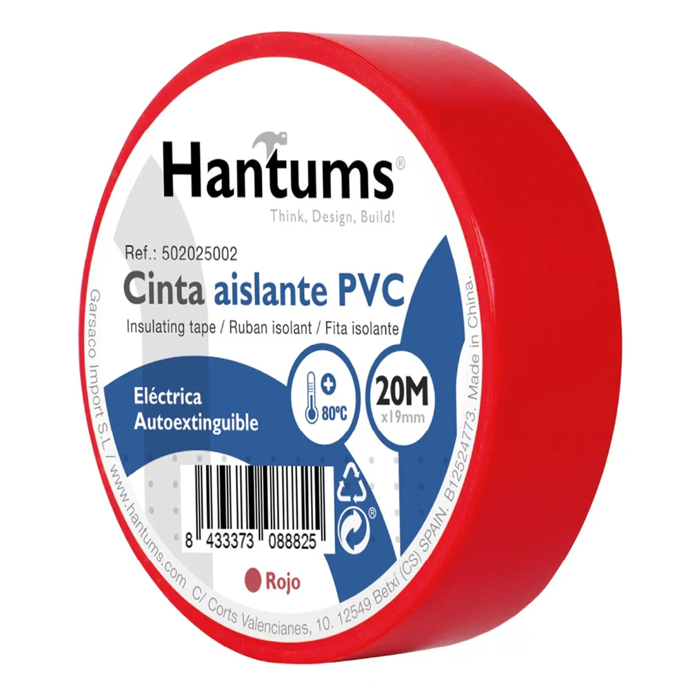 Cinta aislante eléctrica PVC 20M Rojo - 10u retráctil