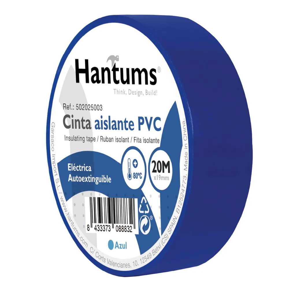 Cinta aislante eléctrica PVC 20M Azul - 10u retráctil
