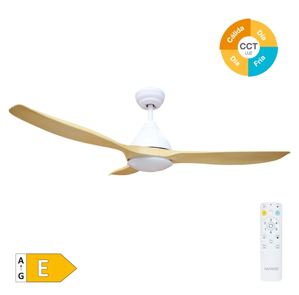 Ventilador techo Luma con luz CCT regulable y mando Ø117 3 aspas DC Blanco