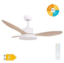 Ventilador techo Biula con luz CCT regulable y mando Ø122 3 aspas DC Blanco
