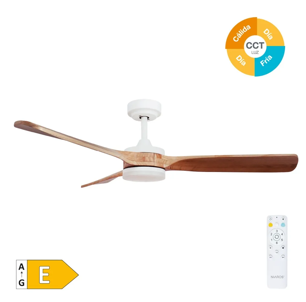 Ventilador techo Misstreta con luz CCT regulable y mando Ø132 3 aspas DC Blanco
