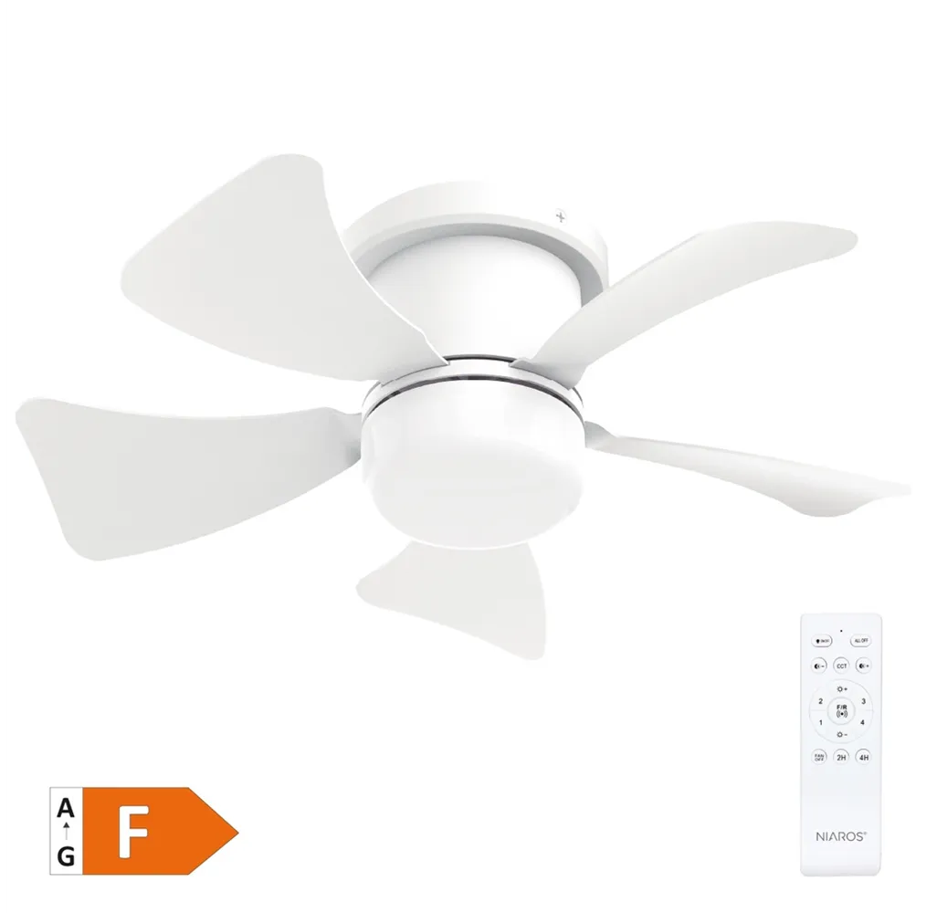 Mini ventilador techo Oristán con luz CCT regulable y mando Ø40 5 aspas DC Blanco 