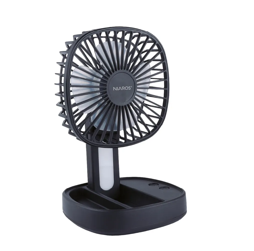 Mini ventilador de mano plegable Coober con luz USB recargable Negro