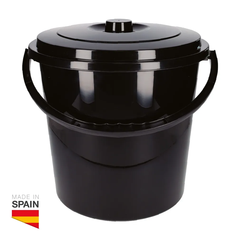 Cubo con asa y tapa 15L Negro