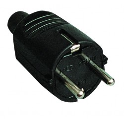 Clavija bipolar de goma negra con TT lateral  y entrada de cable recta Ø 4.8 mm
