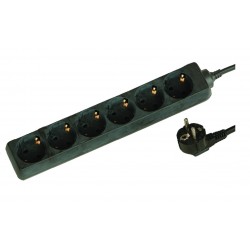 Base múltiple negra de 6 tomas (6T) con cable eléctrico serie standard