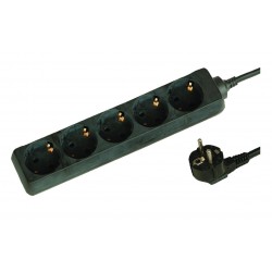Base múltiple negra de 5 tomas (5T) con cable eléctrico serie standard