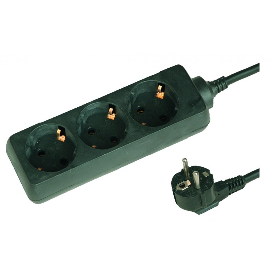 Base múltiple negra de 3 tomas (3T) con cable eléctrico serie standard