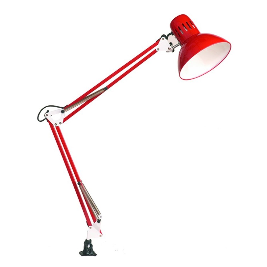 Lámpara Flexo de sobremesa roja con bombilla de incandescencia con sujeción para mesa