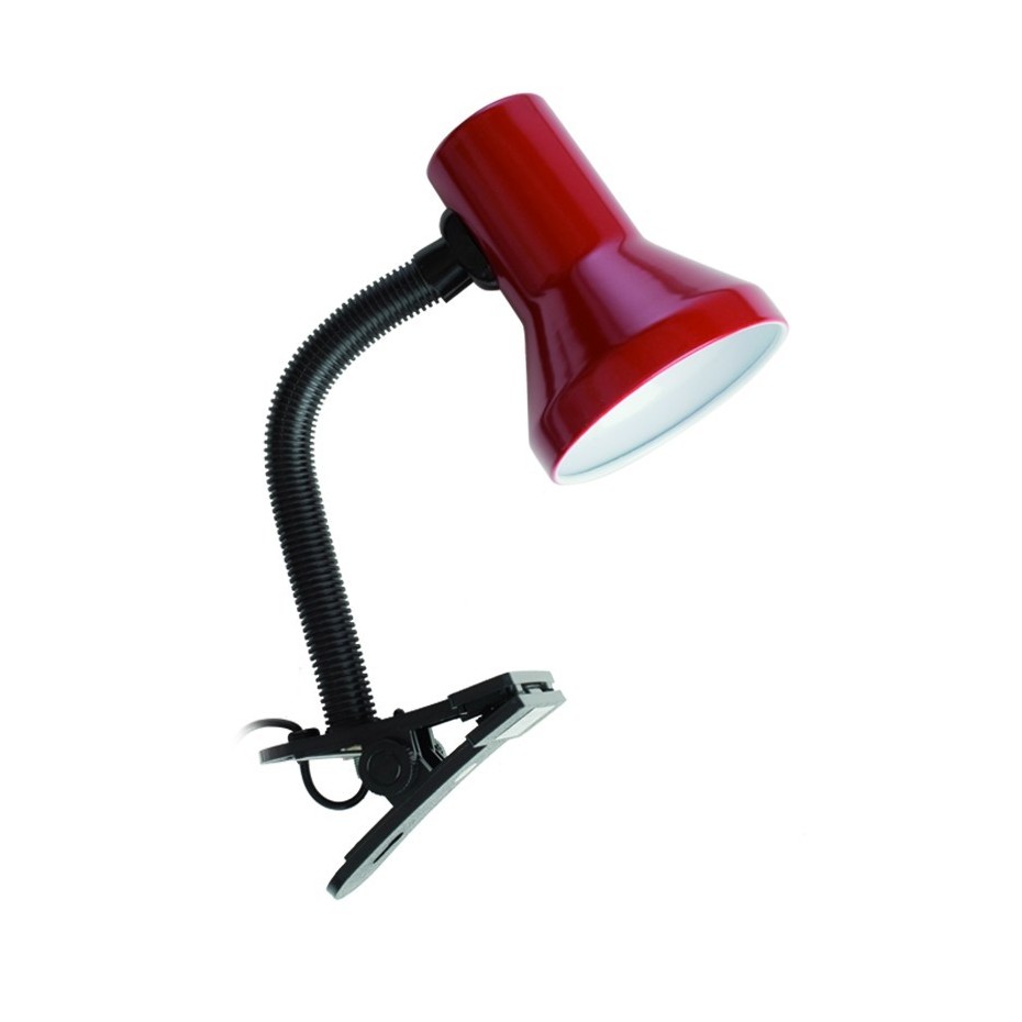 Lámpara Flexo con pinza de sujección roja con bombilla de incandescencia