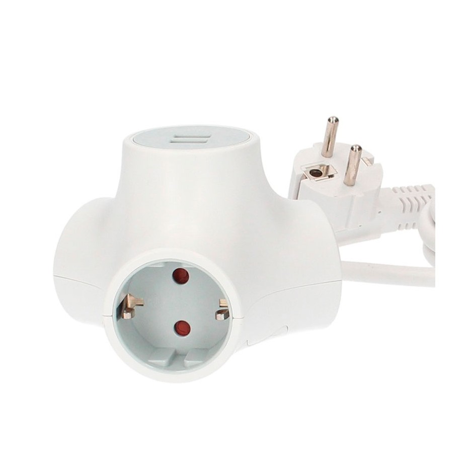Ladrón alargador de triple salida y 2 USB con cable de 1,4 metros