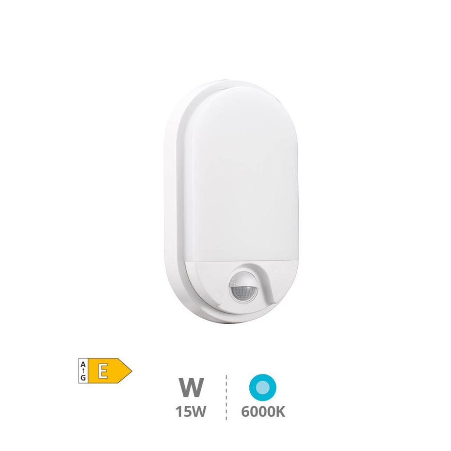 Aplique pared ovalado LED Doko con sensor movimiento 15W 6000K Blanco