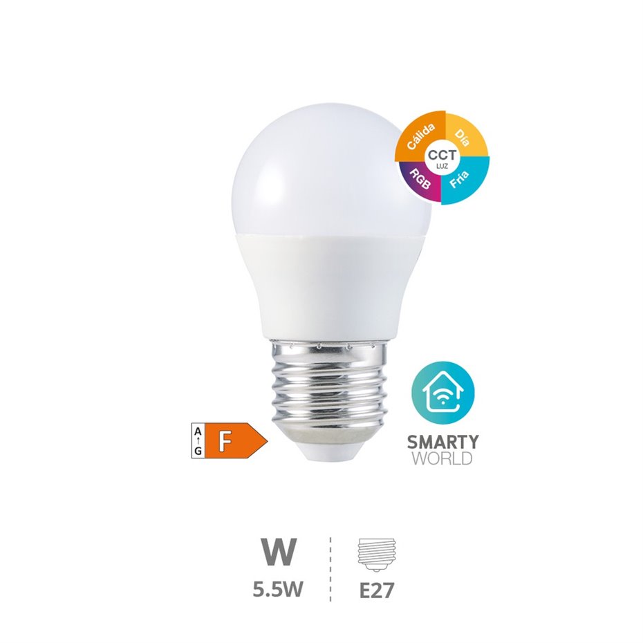 Lámpara LED esférica inteligente 5,5W E27 RGB + CTT regulable