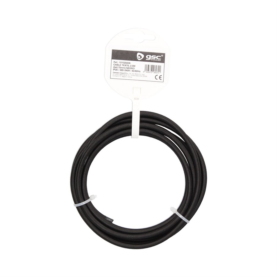 Cable textil 10M (2x0.75mm) Negro (copia)