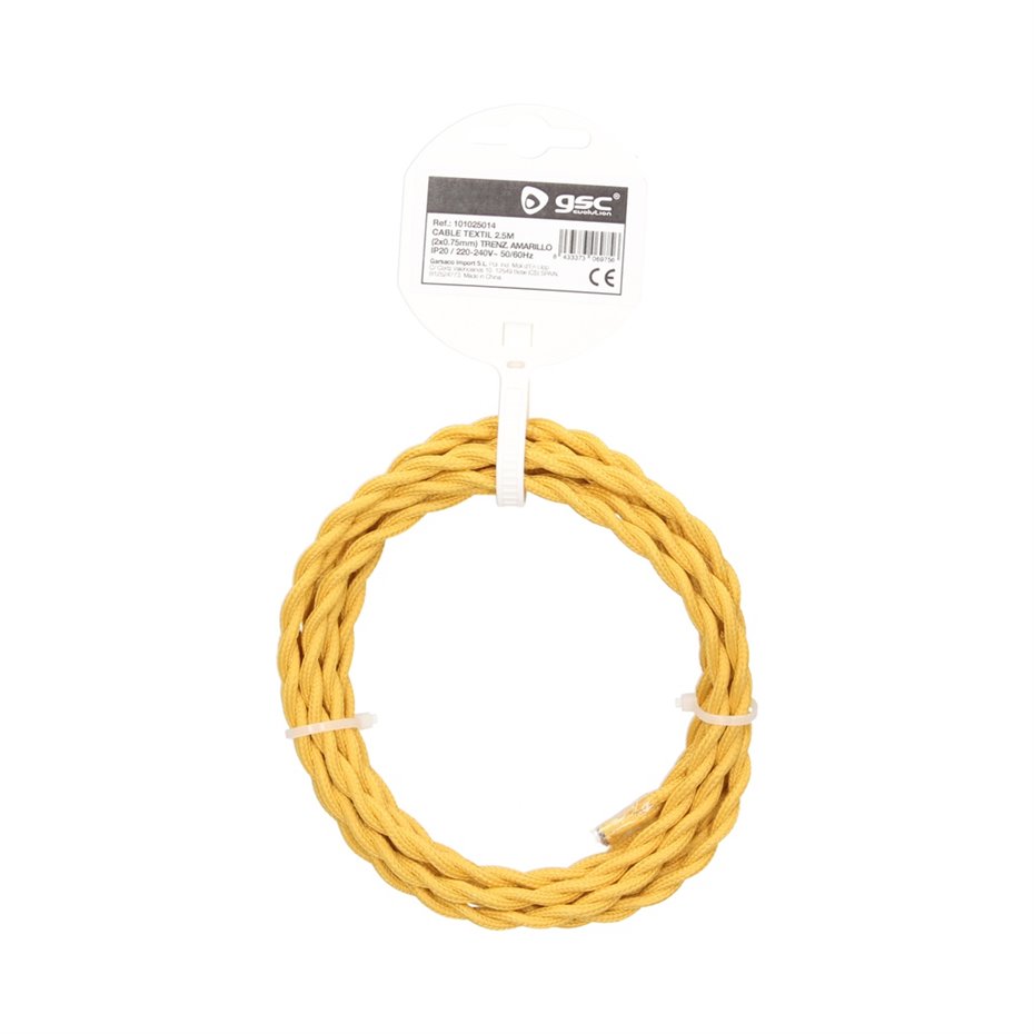Cable textil 10M (2x0.75mm) trenzado Amarillo (copia)