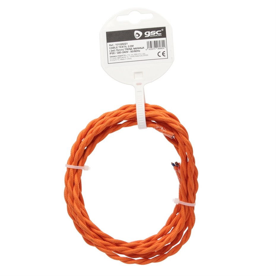 Cable textil 10M (2x0.75mm) trenzado Naranja (copia)