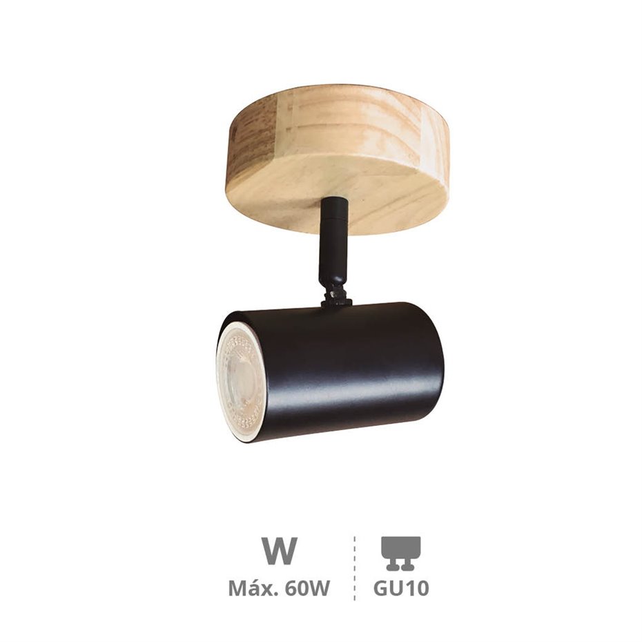 Foco de techo GU10Max.60W Madera-Negro
