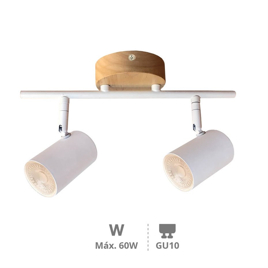Foco doble de techo GU10 Max.60W Madera-Blanco