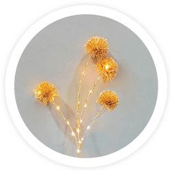 Rama decorativa LED de dientes de león dorados 0,75M Luz cálida