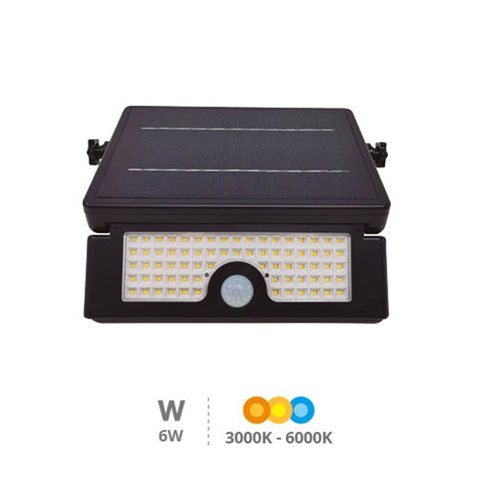 Foco proyector solar LED Cela con sensor de movimiento y crepuscular 6W 3000 - 4000 - 6000K IP54 Negro